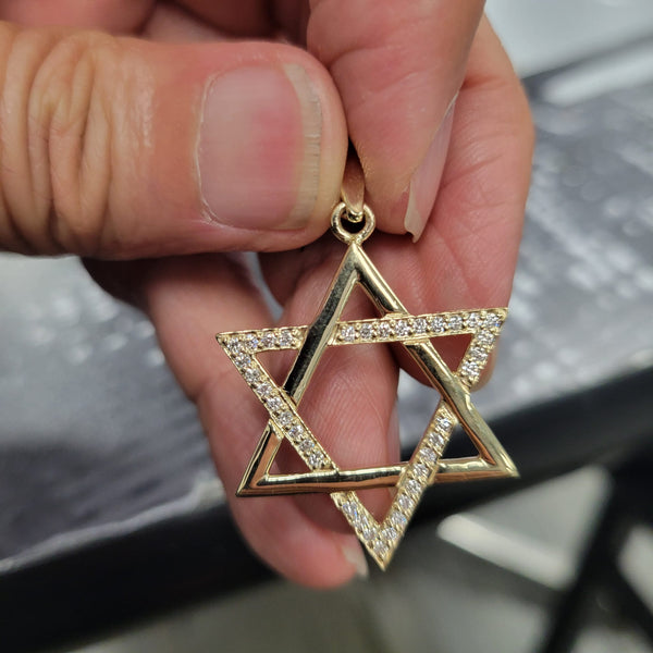 14K Solid Yellow-Gold Star of David With Diamonds / #DDM