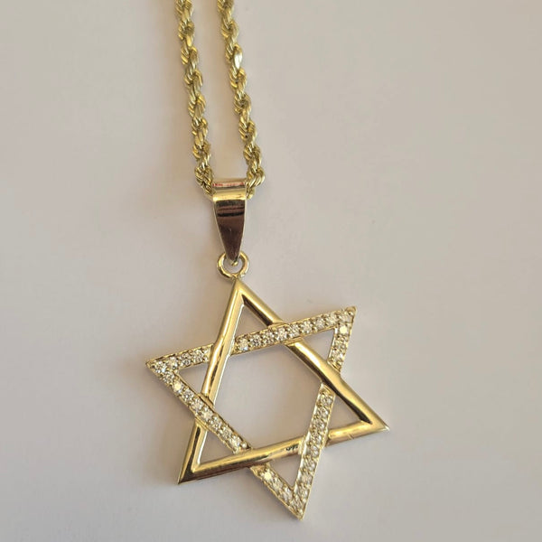 14K Solid Yellow-Gold Star of David With Diamonds / #DDM