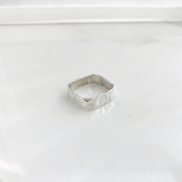 Wide Hammered Ring - Square -//#SQHR2