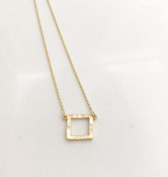 Hammered Square Pendant -14K Gold -/#OSHP1